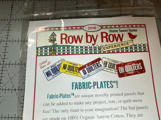 Hi Fashion GJ License plate Row by Row printed on fabric 4.5” by 8” from 2016 Bernina Jeff Sewing Machine Tools Supplies Accessories