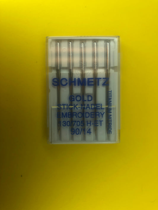 Embroidery Needles Jeff's recommended for all 40 weight threads Gold Titanium No Shredding Schmetz 90/14 the best Bernina Jeff Sewing Machine Tools Supplies Accessories