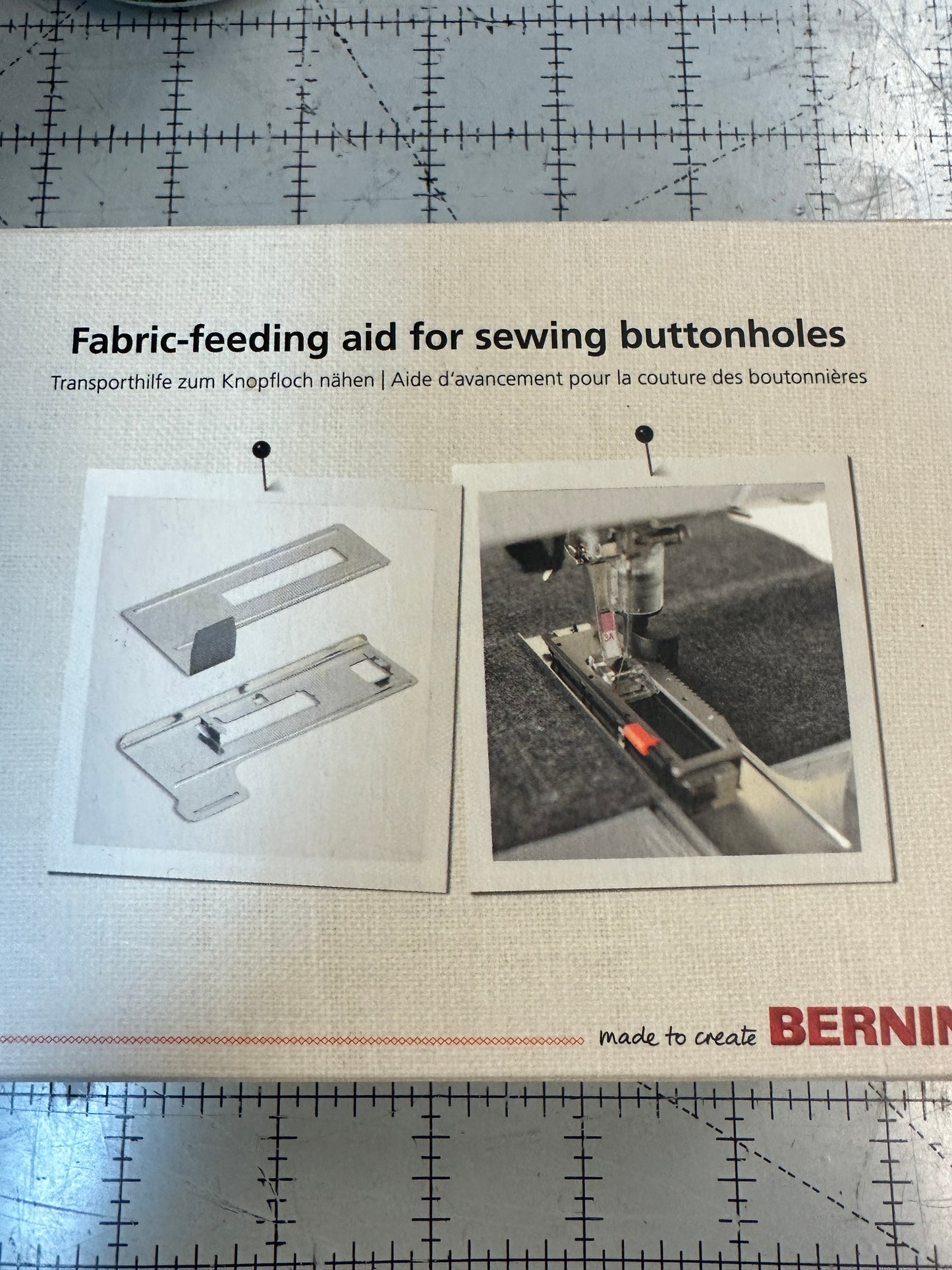 Fabric Feeding aid for sewing buttonholes height Compensating