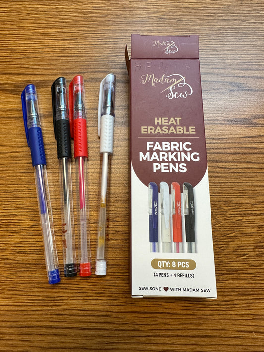 Madam Sew Heat Erasable Fabric Marking Pens with 4 Refills for