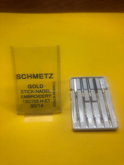 Embroidery Needles Jeff's recommended for all 40 weight threads Gold Titanium No Shredding Schmetz 90/14 the best Bernina Jeff Sewing Machine Tools Supplies Accessories
