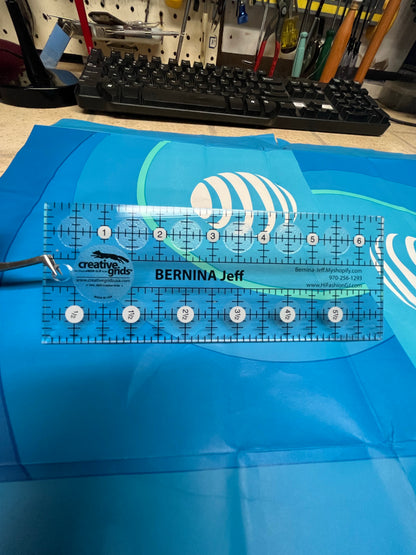 Creative Grids ruler Logo 6 1/2 by 2 1/2” with texture dots on back. Great size to bring to classes. Bernina Jeff Sewing Machine Tools Supplies Accessories